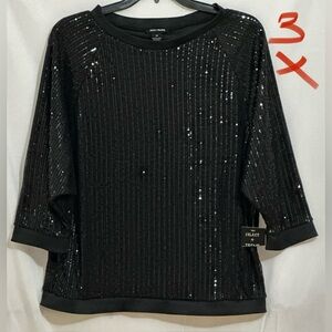 LADIES JET BLACK TOP WITH BLACK SHINY BEADS